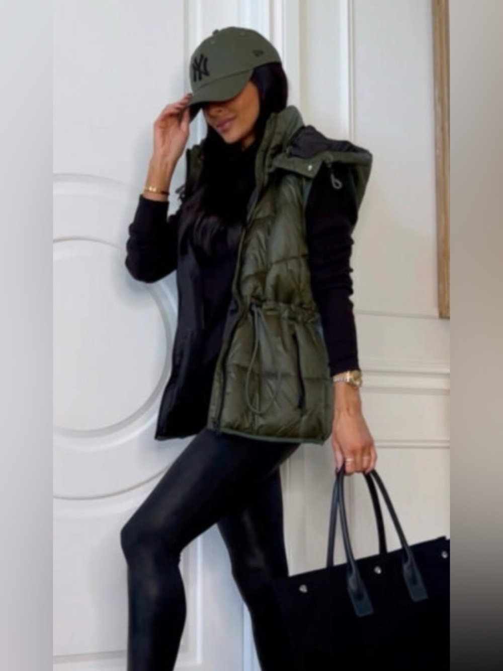 Swiss Tech Olive Green Quilted Hooded Puffer Vest